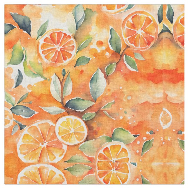 Tissu Orange Slices Aquarelle Frais Citrus Design (Fermer)