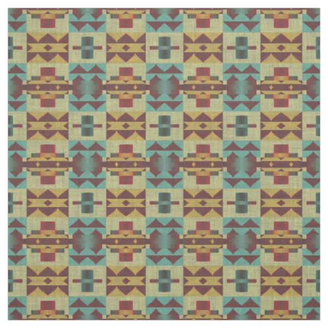 Tissu Orange Turquoise Turquoise Vert foncé Rouge ethniq (Échantillon)