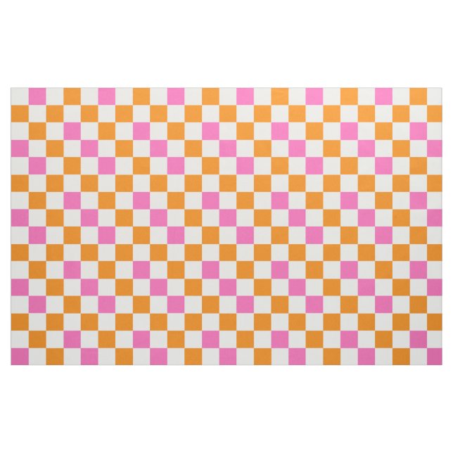 Tissu Orange White Pink Checkered Pattern Design  (Fat Quarter)