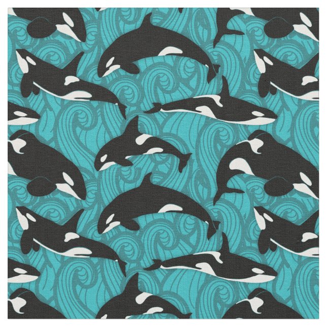 Tissu Orcas Killer Whales in the Ocean Patterned (Fermer)