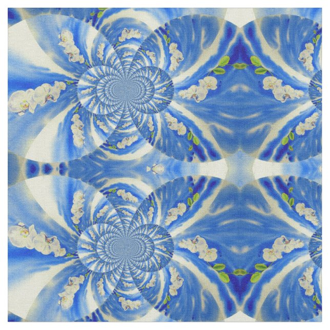 Tissu Orchidée aquarelle peinture, Nuages Mandala (Fermer)