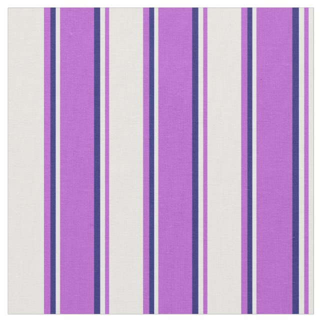 Tissu Orchidée, Blanc et Bleu de minuit Lignes (Fermer)