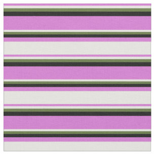 Tissu Orchidée, blanche, vert foncé et ligne noire