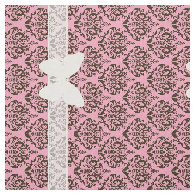 Tissu Orchidée de Bourgogne congelée Damas avec papillon (Échantillon)