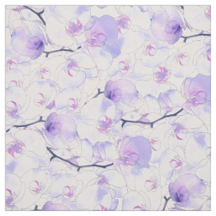 Tissu Orchidée de lavande rose d'argent d'aquarelle lila
