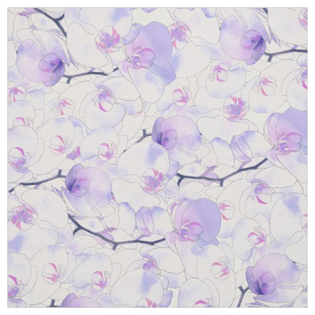 Tissu Orchidée de lavande rose d'argent d'aquarelle lila (Échantillon)