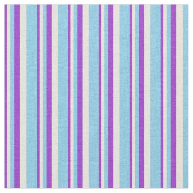 Tissu Orchidée foncée, beige et Sky Blue Lines Motif (Fermer)