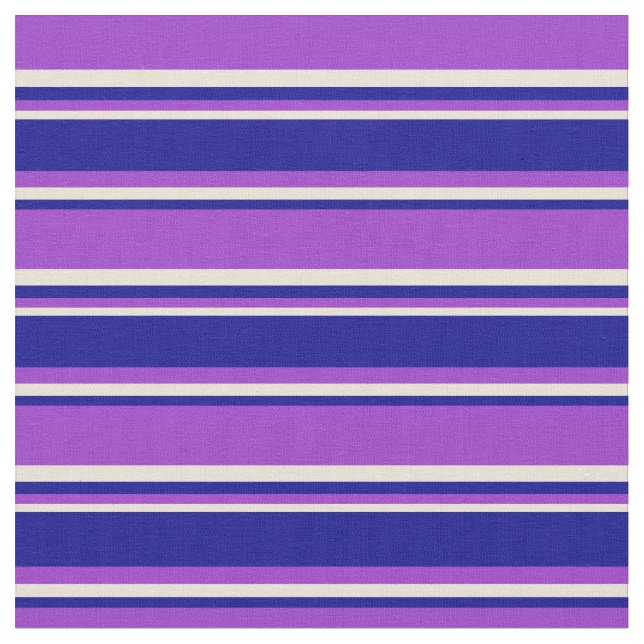 Tissu Orchidée foncée, bleu foncé et bandes bisques (Fermer)