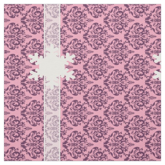 Tissu Orchidée givré Damask Violet avec flocon de neige (Échantillon)