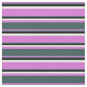 Tissu Orchidée, gris ardoise foncée, bandes noires et bl