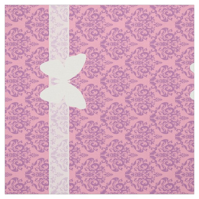 Tissu Orchidée rayonnante congelée Damas avec papillon (Échantillon)