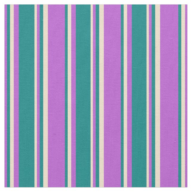 Tissu Orchidée, Turquoise et Tan Motif des rayures (Fermer)