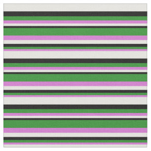 Tissu Orchidée, Vert Forêt, Noir & Blanc Lignes de Coule