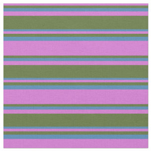 Tissu Orchidée, vert olive foncé et lignes de couleur bl