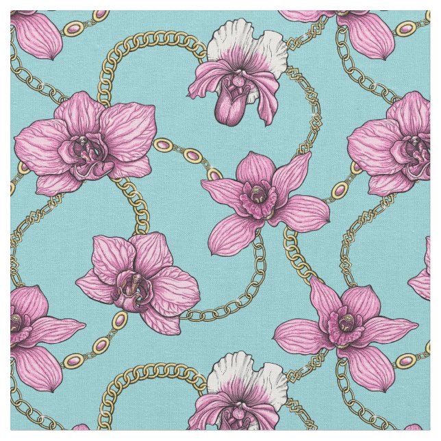 Tissu Orchidées et chaînes, roses et bleues (Fermer)