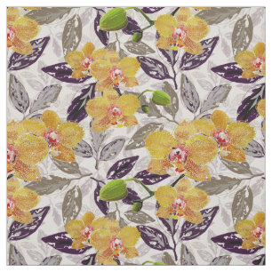 Tissu Orchidées jaunes oranges.