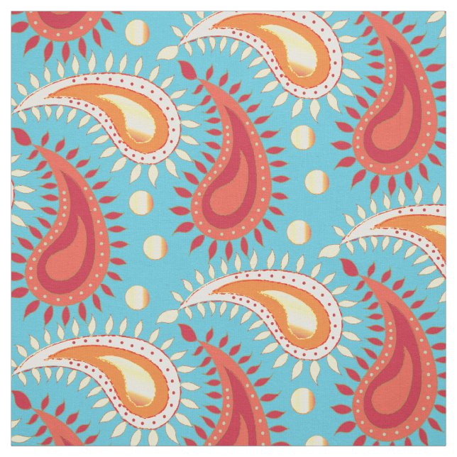 Tissu Oriental Turquoise Orange Perse Motif (Échantillon)