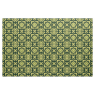 Tissu Ornement floral jaune sur fond vert