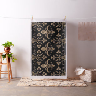 Tissu Ornement royal noir et or Fleur de lis