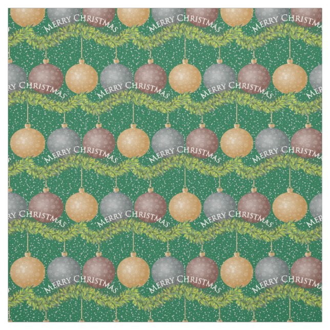 Tissu Ornements de boules vertes de Noël Joyeux (Échantillon)