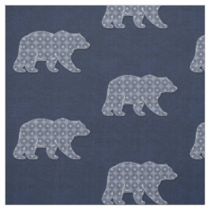 Tissu Ours à motifs sur le thème de la forêt en bleu mar