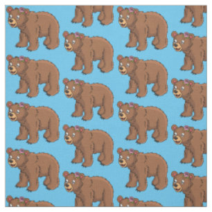 Tissu Ours mignon avec dessin animé sur les fleurs