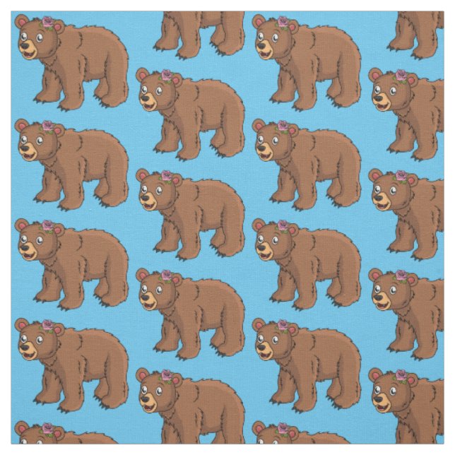 Tissu Ours mignon avec dessin animé sur les fleurs (Échantillon)