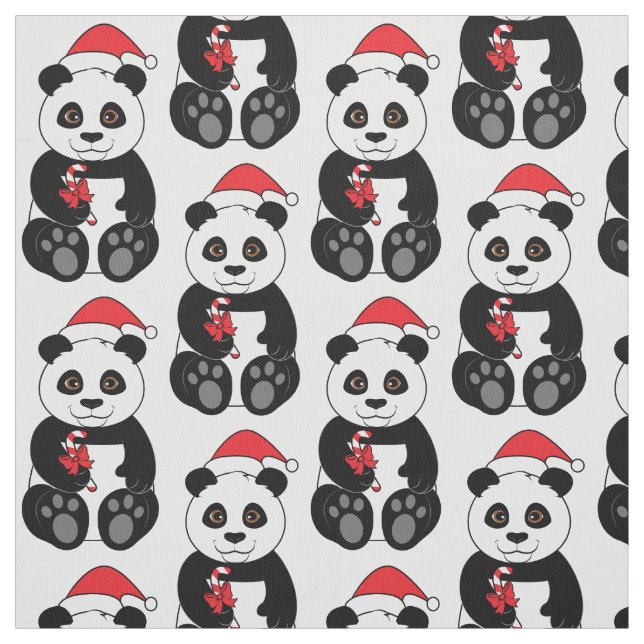 Tissu Ours panda Snacking sur le bambou à Noël (Échantillon)