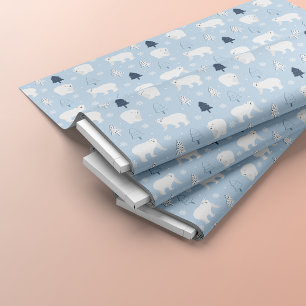 Tissu Ours Polaires Blancs Flocons de Neige Bleu Clair