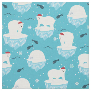 Tissu Ours polaires mignons à Santa Hats Motif de Noël