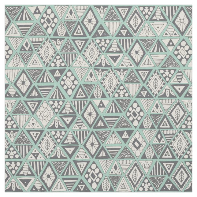 Tissu ours soleil geo menthe argent (Échantillon)