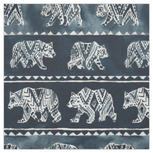 Tissu OURS SPIRIT Indigo Boho Tribal Motif Fabric