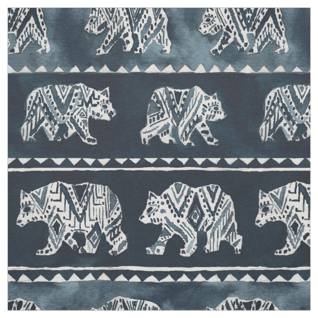 Tissu OURS SPIRIT Indigo Boho Tribal Motif Fabric (Échantillon)