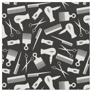 Tissu Outil à cheveux blancs noirs Motif de silhouette