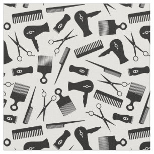 Tissu Outil à cheveux noirs blancs Motif de silhouette