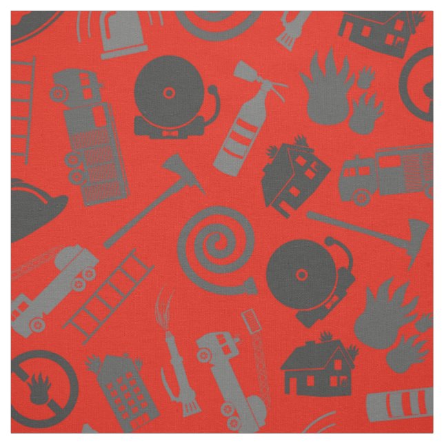 Tissu Outils et Symboles pompiers Rouge (Échantillon)