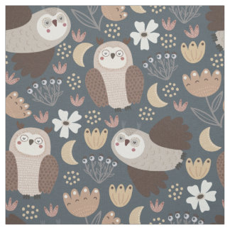 Tissu Owl Love Scandinavian Folk Art Motif