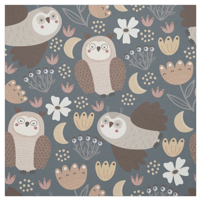 Tissu Owl Love Scandinavian Folk Art Motif (Échantillon)