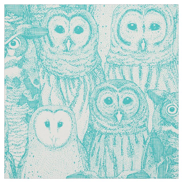 Tissu owls NC aqua (Échantillon)