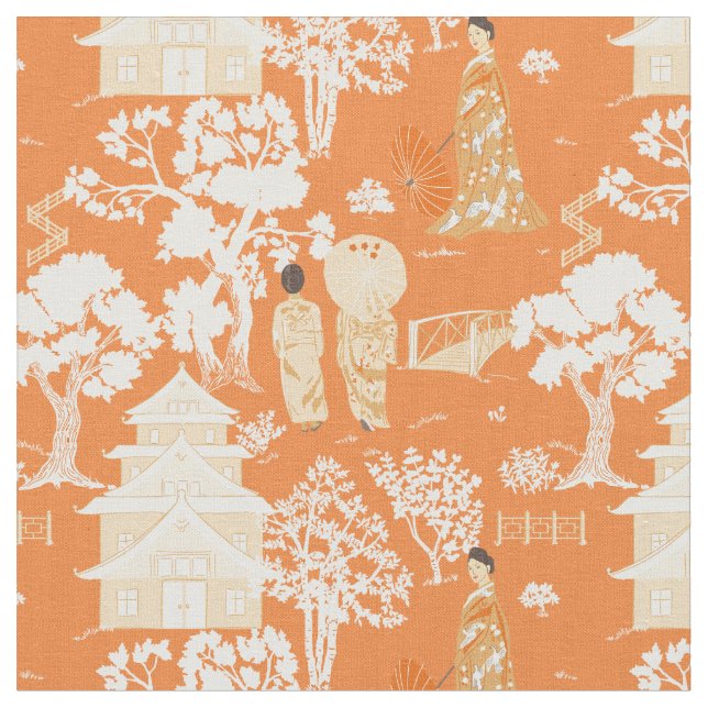 Tissu Pagode de la Chinoiserie orange (Fermer)