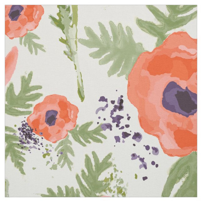 Tissu Painé Oriental Orange Poppy Motif Floral (Échantillon)