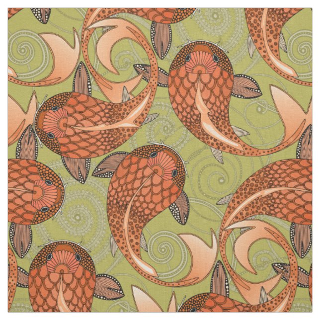 Tissu paisible poisson cyprès vert (Échantillon)