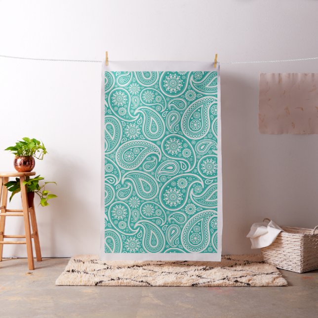 Tissu Paisley blanc sur arrière - plan turquoise (In Situ)