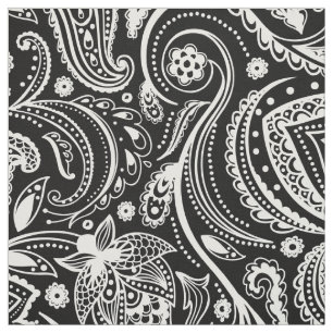 Tissu Paisley florale blanche sur arrière - plan noir pe