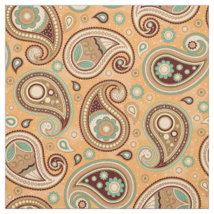 Tissu Paisley motif Brown et turquoise
