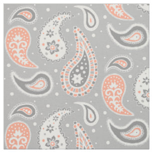 Tissu Paisley Motif Grey et Coral