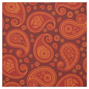 Tissu Paisley motif marron rouge orange