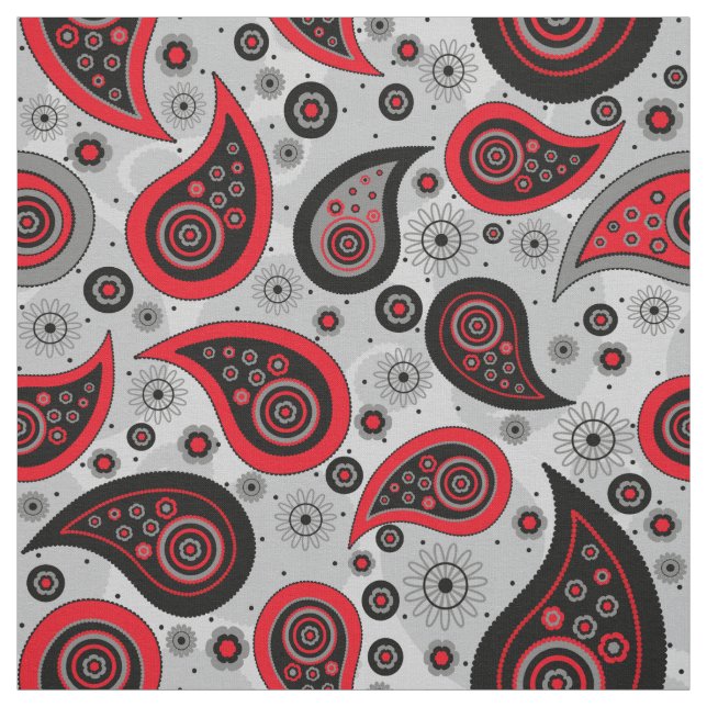 Tissu Paisley motif rouge noir et gris élégant (Échantillon)