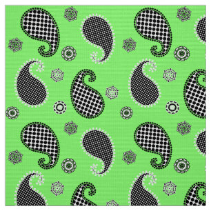 Tissu Paisley motif, vert citron, noir et blanc