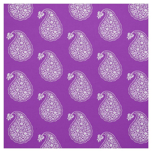 Tissu Paisley perse - blanc sur améthyste violet (Échantillon)